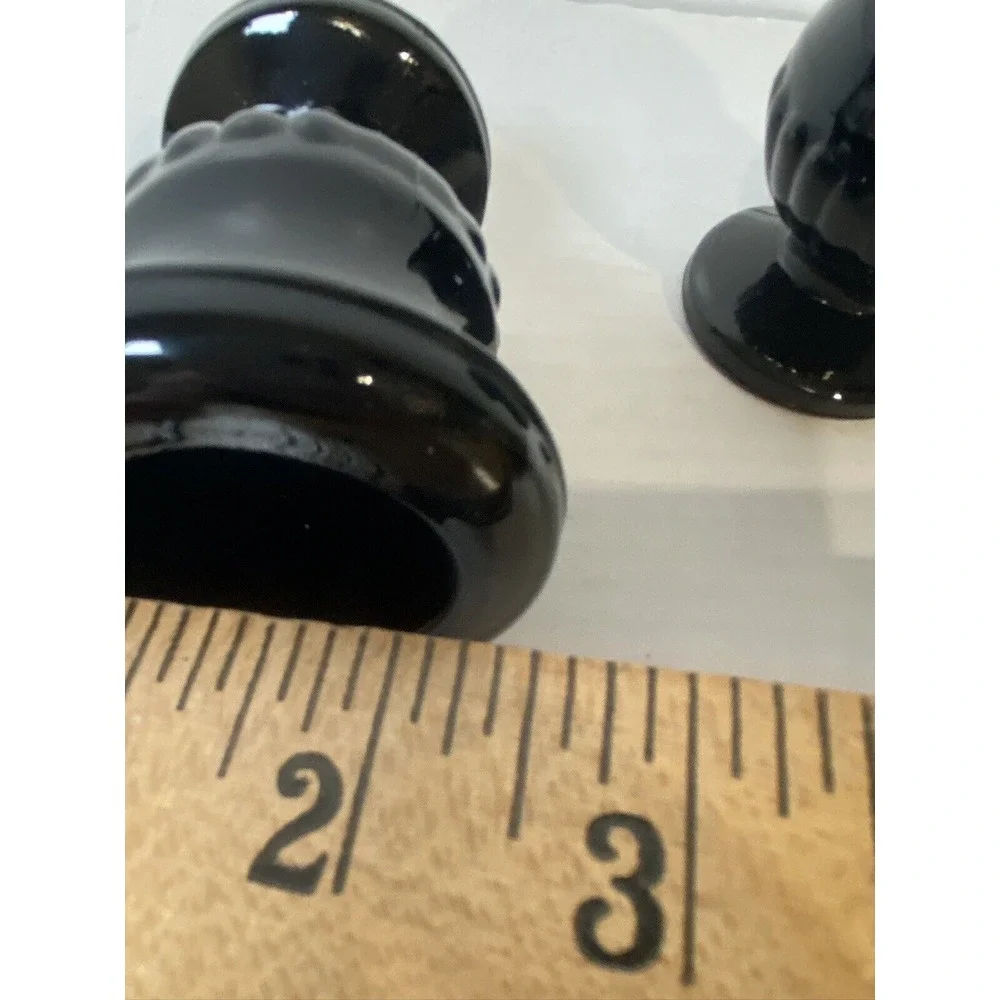 Pair of‎ Vintage Black Glass Candle Holders Miniature Urn Shaped 3